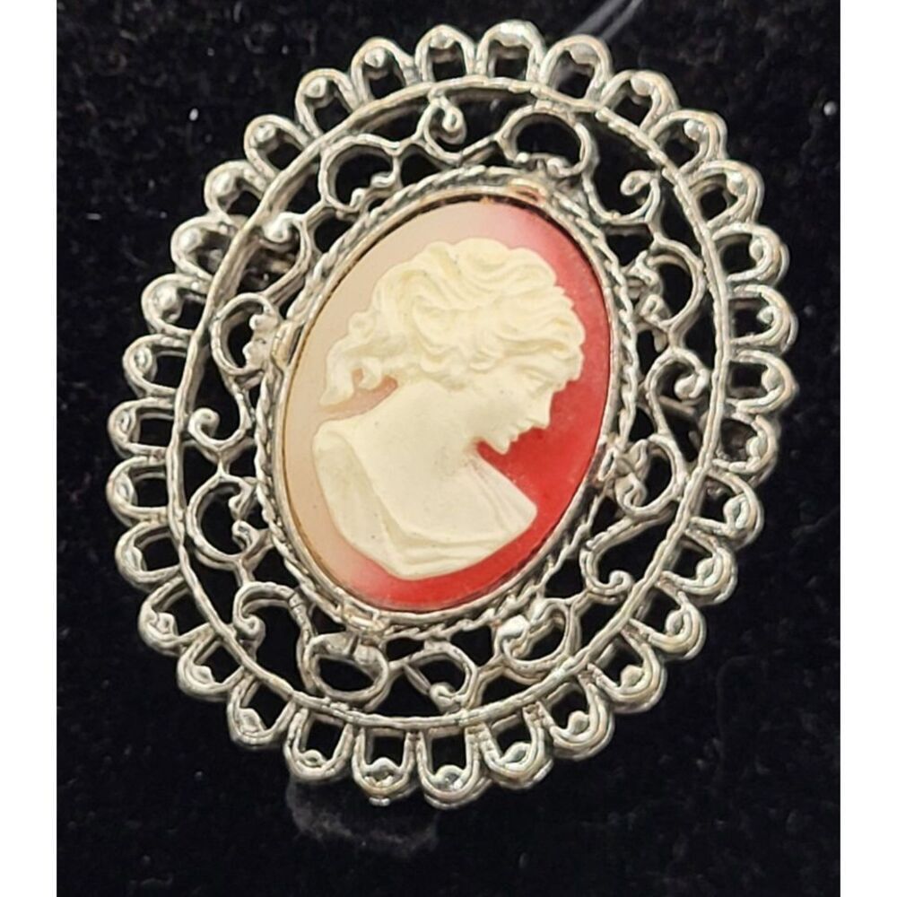 Vintage LadyāCameo Brooch Silver Tone Victorian Brooch Pin 1.75in